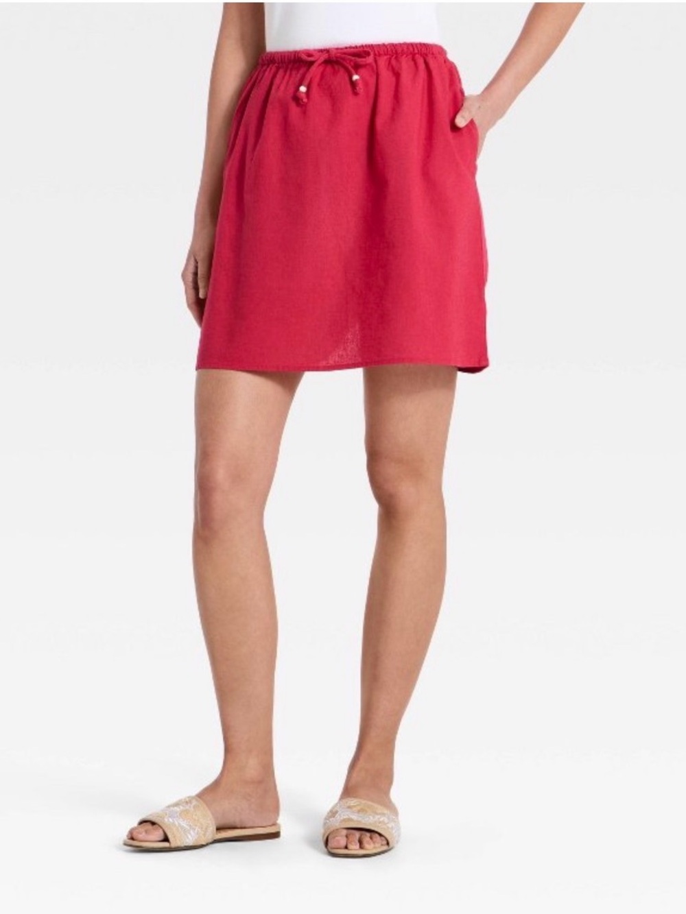 NWT Pink Linen and Cotton Blend Drawstring Mini Skirt- Target- A New Day